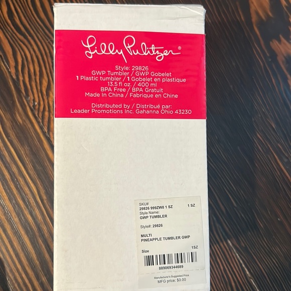NWT Lilly Pulitzer pineapple “sip sip horray” plastic tumbler pink lid - Picture 2 of 4